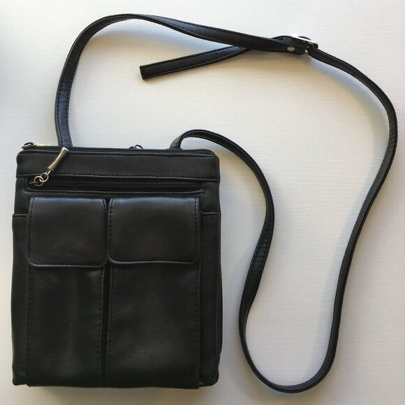 VINTAGE Black Leather Cross Body Purse - Picture 3 of 14